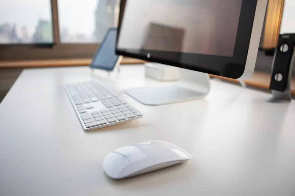 Editorial lifestyle photograph for a desk setup for small apartments.